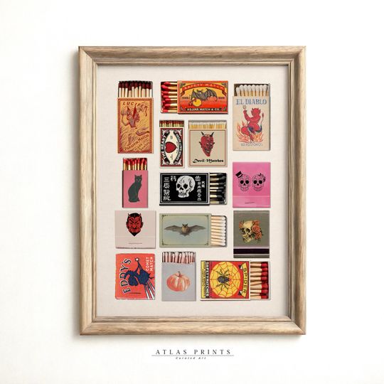 Discover Vintage Halloween Matchbox Print | Retro Spooky Matches Poster | Matchbook Printable Wall Art | Dark Academia Decor for Apartment