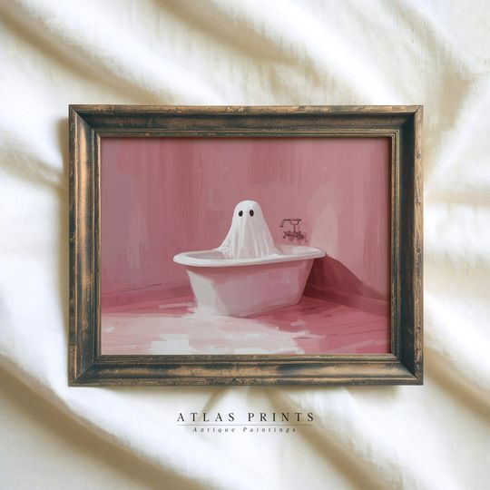 Discover Cute Ghost in Hot Tub Halloween Print, Spooky Girl Room Printable Wall Art, Funny Bathroom Pink Decor