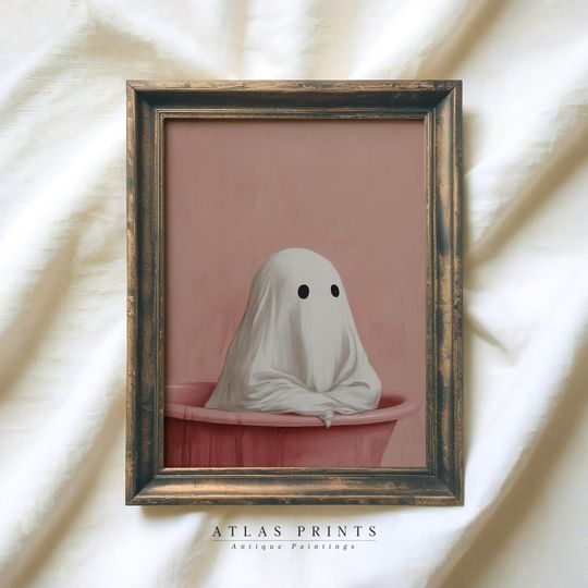 Discover Cute Ghost in Hot Tub Halloween Print, Spooky Girl Room Printable Wall Art, Funny Bathroom Pink Decor