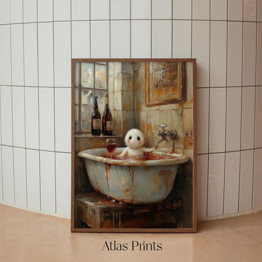 Discover Cute Ghost in Hot Tub Halloween Print, Dark Academia Naked Ghost Spooky Decor, Funny Victorian Bathroom Printable Wall Art