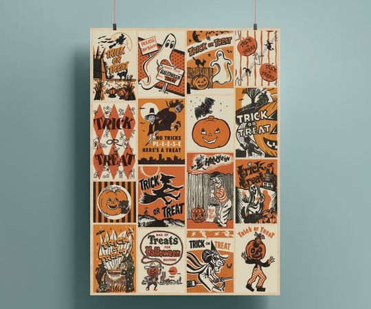 Discover Vintage Retro Spooky Season Halloween Poster, Vintage Jack-o'-lantern Throw Poster, Halloween Decor