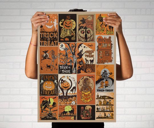 Retro Vintage Spooky Season Halloween Poster, Vintage Jack-o'-lantern Throw Poster, Halloween Decor