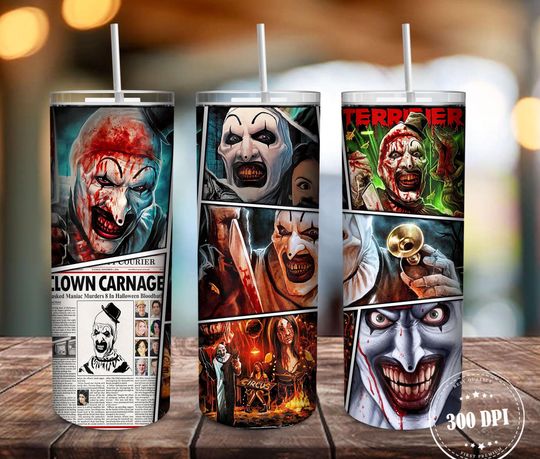 Discover Horror Halloween 20oz Tumbler Design  , Halloween Character Straight and Tapered Tumbler Wrap  , Killer Halloween Tumbler