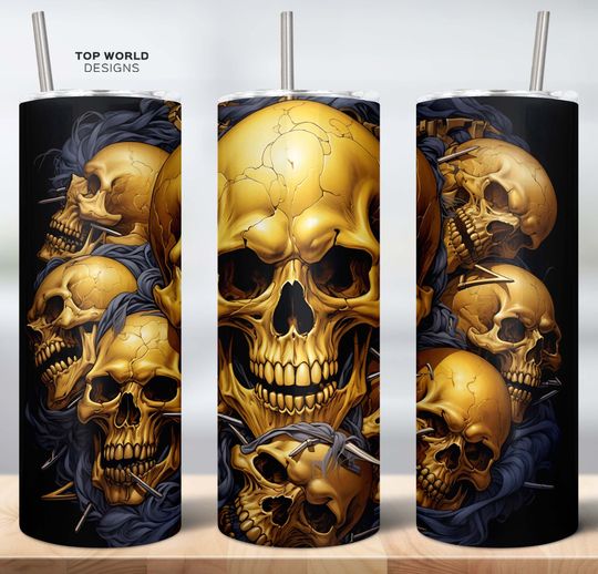 Discover 3d Skulls tumbler wrap 20 oz Skinny Tumbler Sublimation Design   , Gothic Halloween Tumbler, Skull Tumbler Wrap