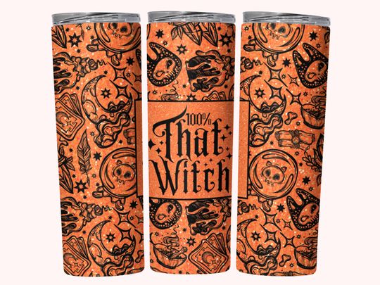 Discover That Witch Funny Halloween Tumbler Wrap, Sarcastic 20oz Skinny Tumbler Wrap Sublimation , Instant Download, Sparkly Mom Tumbler Wrap
