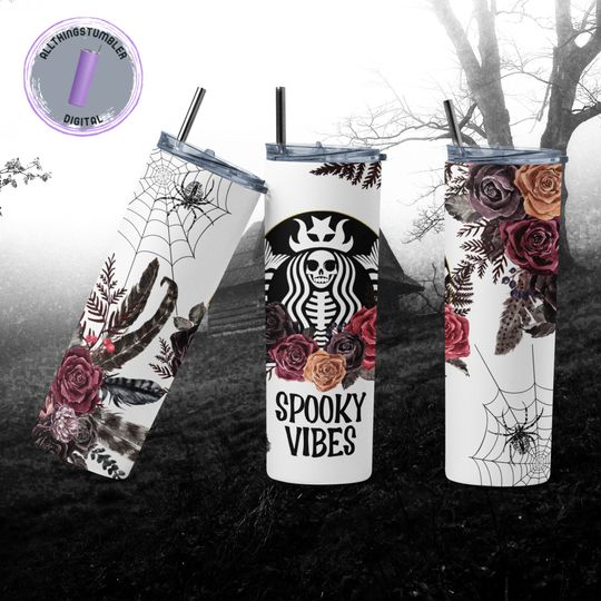 Discover Halloween Tumbler Wrap, Spooky Vibes Tumbler , Halloween Tumbler Design, Halloween Tumblers , Spooky Tumbler Wrap, 20oz Skinny Tumbler
