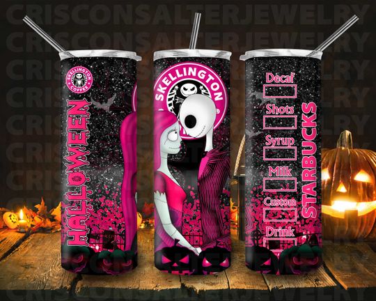 Discover Jack Skellington Sally 20oz Skinny Tumbler Sublimation Disneyy Cartoon Sstarbucks Breast Cancer Awareness Tumbler Gift For Halloween Lover