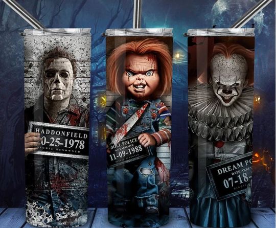 Discover Horror Movies jail |  Halloween Tumbler | 20 oz Skinny Tumbler Sublimation | Tumbler Design