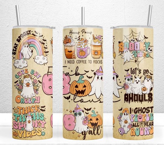 Discover Funny Retro Halloween Tumbler Wrap, 20oz Tumbler Wrap, Halloween Tumbler Wrap, Spooky Tumbler, Cute Ghost Tumbler