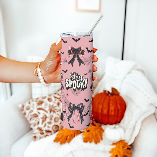 Discover Pastel Halloween Tumbler Girly Halloween Cute Ghost Mug Stay Spooky Bookish Witchy Gift Ghost Halloween Bow Cup Halloween Party Favor