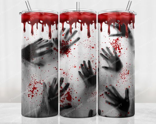 Discover Horror Halloween Tumbler Wrap, Scary Sublimation Design, 20 oz Skinny Tumbler, Scary Hands Tumbler