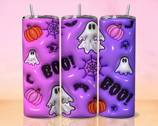 Discover 3D Inflated Puff Halloween Boo Boo Tumbler Wrap, 3D Halloween Tumbler Wrap, 3D Inflated Ghost , 3D Puffy Halloween, Spooky Season Boo Boo