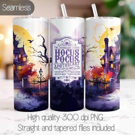 Discover Halloween tumbler wrap, Seamless sublimation design, Hocus pocus apothecary