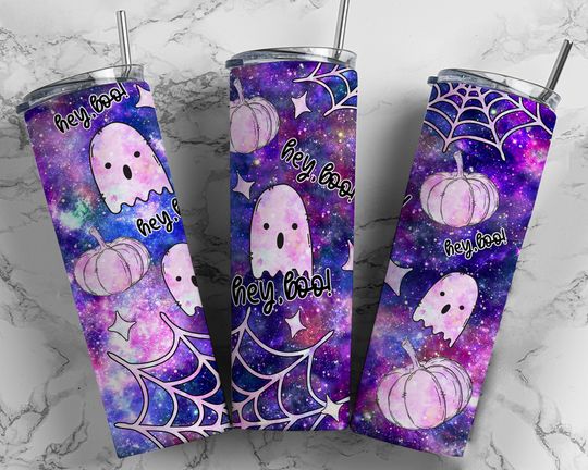 Discover Cute Halloween Tumbler Wrap Purple Pink Funny Hey Boo Seamless Sublimation Designs  - Tumbler 20oz Design