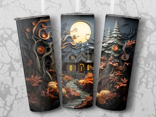 Discover Spooky Scene 3D Halloween Tumbler Wrap | 20 oz Skinny | 3D Sublimation Design | Straight & Tapered Size