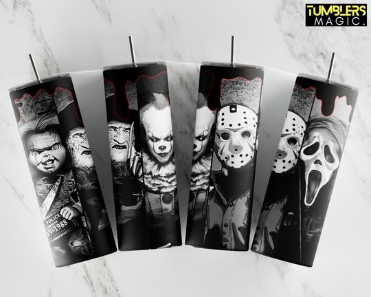 Discover Halloween Tumbler - Scary Movie Seamless Sublimation Designs - Skinny Tumbler 20oz Design - Horror Tumbler