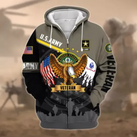 Discover US Army Proudly Served US Veteran Zip Hoodie Lightweight American Egle Gift Men