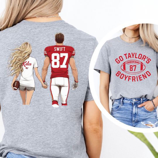 Discover Taylors Boyfriend Travis Kelce Tshirt Chiefs t-shirt Taylor and Travis Funny Football Shirt In My Chiefs Era