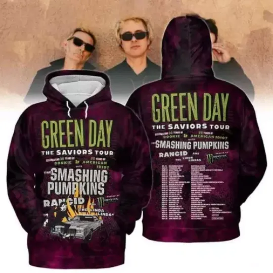 Green Day The Saviors Tour 2024 The Smashing Pumpkin Rancid Hoodie Shirt