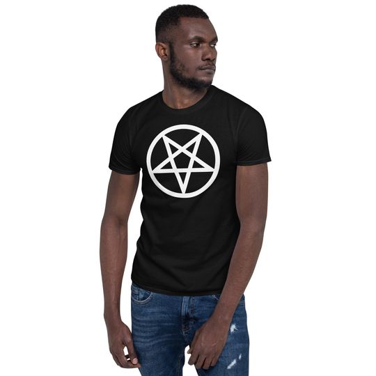 Discover White Classic Inverted Pentagram Occult Symbol Men's Short-Sleeve T-Shirt