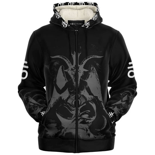 Discover BAPHOMET Hoodie Jacket |  warm sherpa supersoft occult fashiom jacket  | Alchemy Goat  Leviathan front zip hoodie