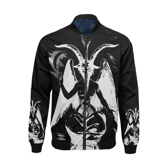 Satanic bomber jacket | Nugoth Black Metal Alchemy unisex jacket | Baphomet Goat of Mendes Lucifer | Eliphas Levi occult fashion clothing