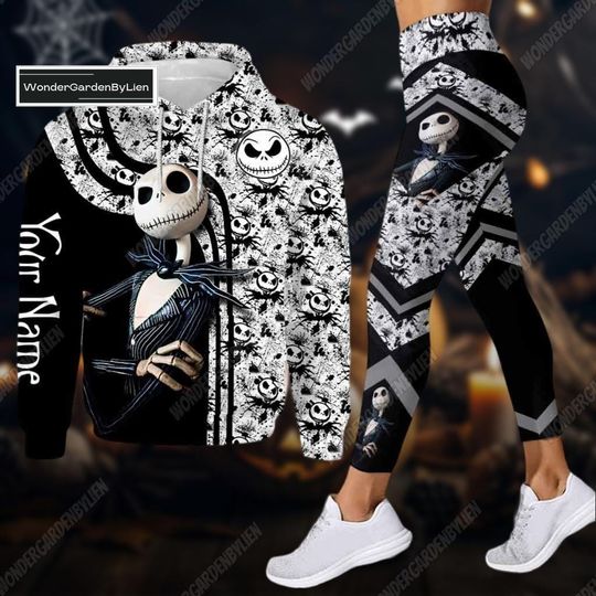 Personalized Horror Character Hoodie Legging, Jack Skellington Shirt Yoga Pants Set, Nightmare Before Christmas, Spooky Movie Gym Legging