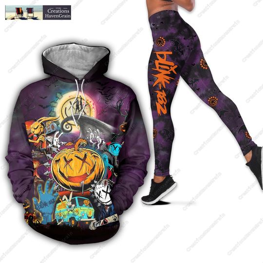 Halloween B182 Hoodie Legging Set, Punk Rock Band T-Shirt Pants Set, B182 Smiley Face Horror Legging Combo