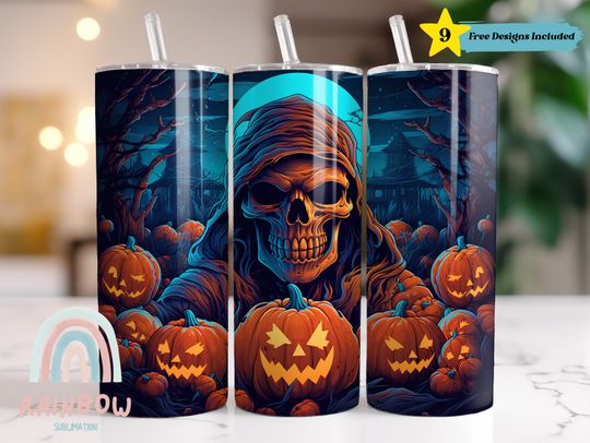 Discover Skeleton Pumpkin Tumbler Wrap,  Halloween Tumbler Design, Skeleton Tumbler, Sublimation Tumbler, Skinny 20oz Tumbler Wrap