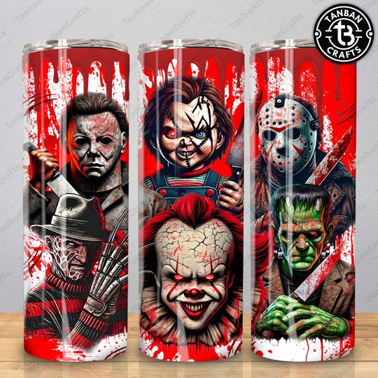 Discover Halloween Horror Skinny Tumbler Design, Horror Vibes Skinny Tumbler Wrap Design, Friends Horror Characters  , Friend Horror