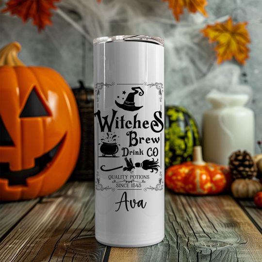 Discover Witches Brew Coffee Co Iced Coffee Cup, Fall Glass Tumbler, Halloween tumbler, Potion Iced Coffee Can with Bamboo Lid and Straw