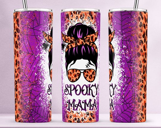 Discover Halloween Tumbler Wrap, Spooky Mama Tumbler  , Halloween Mom Tumbler Design, Halloween Messy Bun Tumbler  ,  20oz Skinny Tumbler