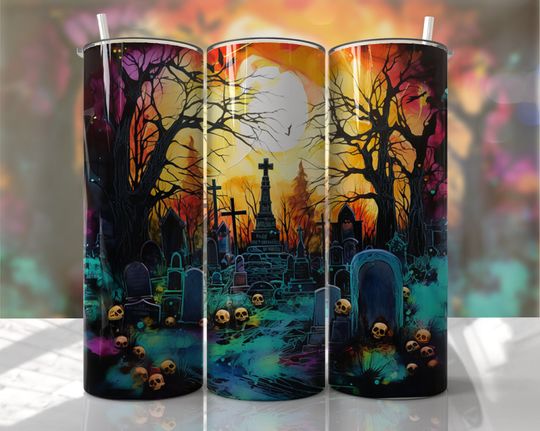 Discover Spooky Graveyard Alcohol Ink Wrap  Seamless Sublimation Designs  - Halloween Textured Paint Tumbler 20oz Design