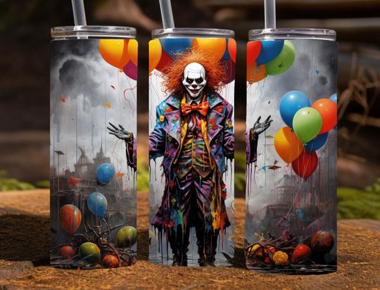 Discover Creepy Clown Halloween 20 Oz Skinny Sublimation Tumbler Wrap  Design ,Scary Clown Tumbler Wrap