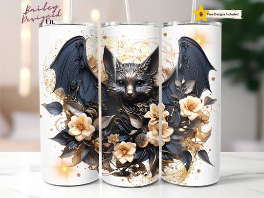 Discover Halloween Bat 3D tumbler wrap sublimation, 20 oz Skinny Tumbler Sublimation Design  , Gothic Tumbler