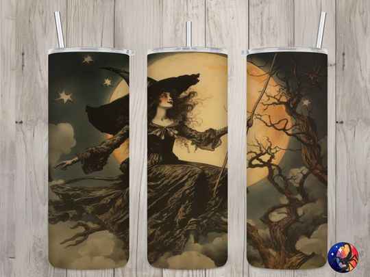 Discover Seamless Vintage Witch Design, Halloween 20 oz Skinny Straight Tumbler Sublimation Design, Tumbler Wrap