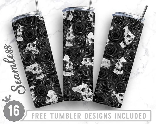 Discover 20oz Skinny Tumbler Design  Skulls and Roses, Halloween Tumbler, Gothic, Wrap Sublimation Straight&Tapered Tumbler