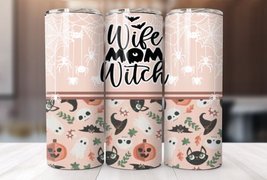 Discover Wife Mom Witch sublimation tumbler wrap | tumbler design | Halloween Tumbler wrap