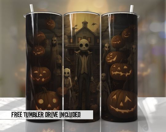 Discover Halloween Tumbler Wrap Creepy Spooky Pumpkins Haunted House Tumbler Wraps Seamless Sublimation Designs  - Skinny 20oz Design