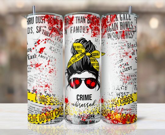 Discover SEAMLESS crime obsessed 20oz Tumbler Wrap Sublimation Designs yellow tape Halloween Blood  Designs