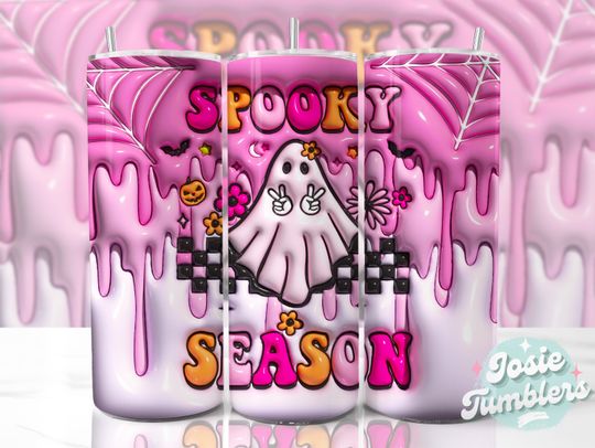 Discover 3D Halloween Tumbler Wrap  3D Tumbler Design Skinny Sublimation Retro Spooky Season 3D Sublimation Puff Inflated Tumbler Wrap Designs