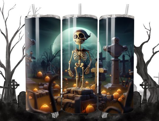 Discover Halloween Spooky Skeleton, 20oz Sublimation Tumbler Design, Kid Friendly Halloween Straight/Tapered Tumbler Wrap