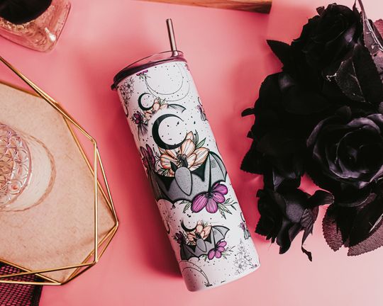 Discover Halloween Tumbler Cup | Halloween Insulated Tumbler | Goth Tumbler | Pastel Halloween |  Tumbler with Straw | Pastel Goth | Bat Cup