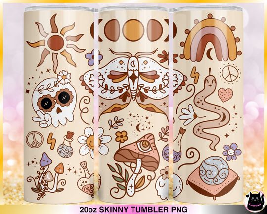 Discover 20oz Skinny Tumbler Groovy Retro Celestial Mystic Cute Boho Spiritual Magical Vibes Hippie Halloween Straight & Tapered Wrap Sublimation