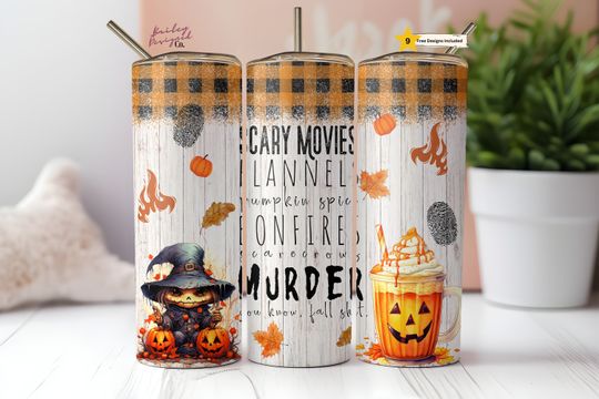 Fall Shit 20 oz Skinny Tumbler Sublimation Design , Pumpkin Spice Flannel Funny Halloween Tumbler