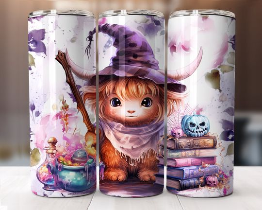 Discover Halloween 20 oz Tumbler Wrap Cute Highland Baby Witch