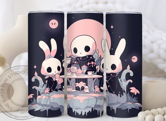 Discover Cute Skeleton Bunnies Tea Party | 20Oz Skinny Tumbler Sublimation Design | Halloween Tumbler Wrap | Cute Spooky Vibes Tumbler
