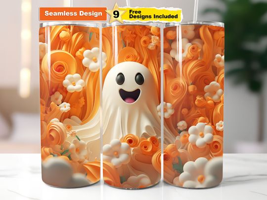 Discover 3D Ghost Tumbler Wrap for 20 oz Skinny Tumbler  Sublimation Design Cute Ghost Seamless Tumbler Wrap