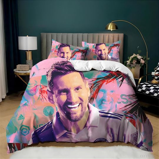 Lionel Messi Duvet Cover, Lionel Messi Fan Bedding Set,Soccer Duvet Cover Set, Create Your Own Bedding, Custom Duvet Cover