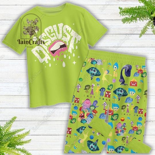Halloween Disney Inside Out 2 Pajamas Set, Inside Out Disgust Shirt, Pixar Movie Shirt, Disney Holiday Pajamas Set, Magic Kingdom Gift